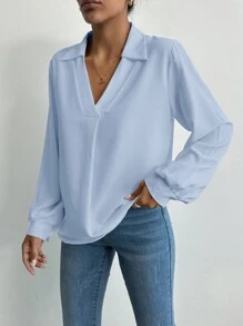 EURMUSE Turn-down Collar Casual Shirt - Baby Blue - View 5