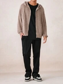 Manfinity VCAY Men's Loose Fit Knit Hooded Sweatshirt, Suitable For Autumn, For Fall Winter - Coffee Brown - View 2