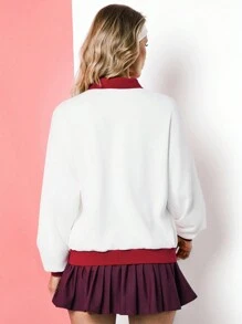 VARSITIE Contrast Color Polo Collar With Loose Buttons Women's Sports Polos