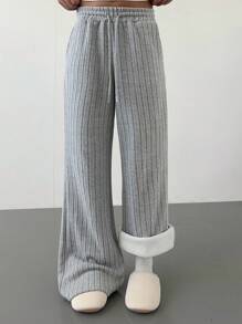 SHEIN BASICS Lässige gerade geschnittene Strickhose mit Streifen für Damen