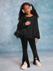 Leap Crew Leap Crew 女童宽松纹理圆领长袖运动衫