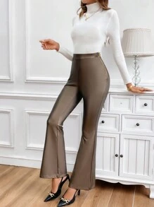 SHEIN Clasi 1pc Women Solid Color Side Zip Flare Leg Pants, Suitable For Autumn/Winter