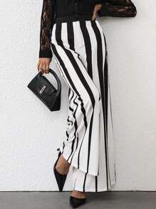 SHEIN Privé Quần dài thường ngày thiết kế tối giản chắp vá màu trơn dành cho nữ, mặc hàng ngày - màu đen - Xem 1