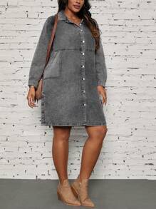 EMERY ROSE 大码女式长袖单排扣牛仔夹克，休闲宽松，秋季