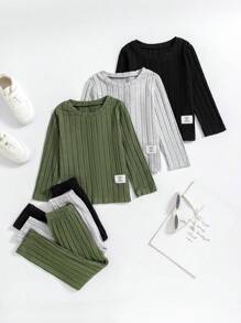 Young Boy & Young Boy 2件套休闲百搭罗纹服装，百搭高性价比，颜色多样，适合秋冬季日常穿着 - 彩色 - 查看 1