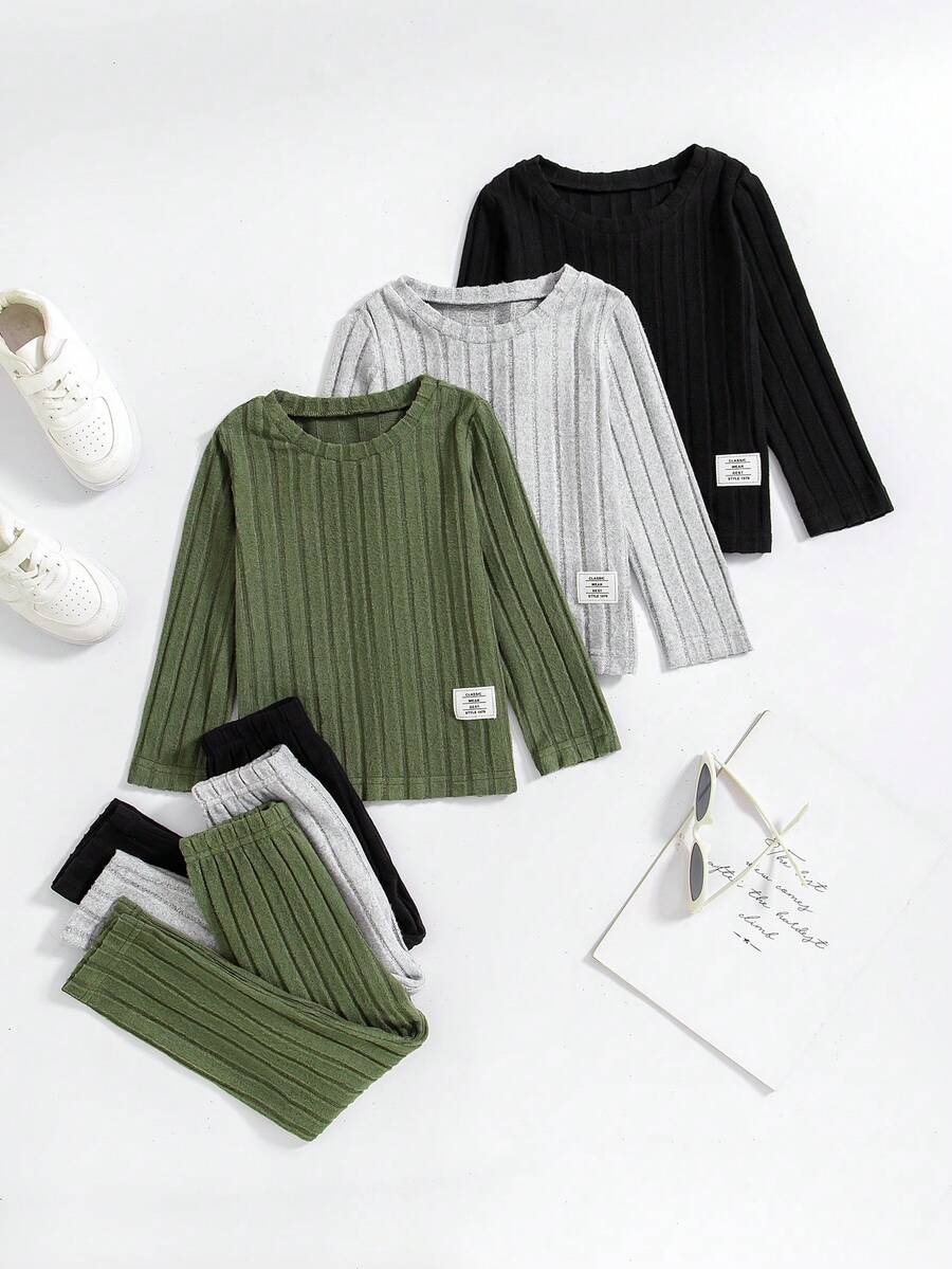 Young Boy & Young Boy 2件套休闲百搭罗纹服装，百搭高性价比，颜色多样，适合秋冬季日常穿着 - 彩色 - 查看 1