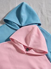 SHEIN LUNE 1件女士纯色长袖简约连帽衫，休闲日常套头衫秋季卫衣 - 彩色 - 查看 4