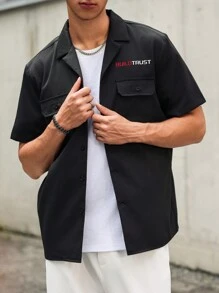 Manfinity Hypemode Men Summer Casual Letter Print Workwear Short-Sleeved Shirt