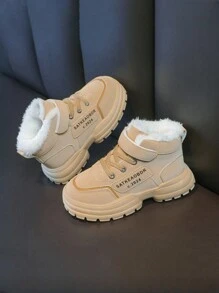 Zapatos deportivos de niños acolchados y calientes para el invierno, botas de nieve de caña alta para niñas, zapatillas de running para niños, zapatos de invierno unisex para niños y niñas de talla media y grande - Caqui - Ver 2