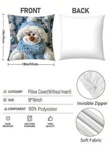 Funda de almohada encantadora con diseño de muñeco de nieve y árbol de Navidad - 17.7" cuadrados, impresión digital, cierre con cremallera - perfecta para decoración de sofá y dormitorio, decoración navideña