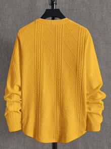 Manfinity BRENVOR 男士宽松字母拼接长袖休闲针织T恤，秋季，夏季，秋季 - 黃色 - 查看 2