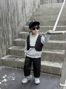 SHEIN Set de 2 bucăți de hanorac și pantaloni la modă pentru băieți, potriviti pentru îmbrăcăminte de toamnă și iarnă