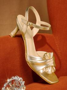 CUCCOO TILAWA Giày cao gót mũi vuông mỏng thời trang mới hở mũi thanh lịch cho nữ - Vàng - Xem 5