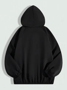 SHEIN 青少年男孩宽松休闲字母图案连帽前拉链长袖夹克