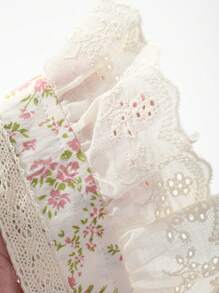 DAZY Ditsy Floral Pattern Ruffled Trim Sleeveless Pajama Set - Beige - View 9