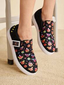 CUCCOO EASI Women's 3D Printed Pumpkin Head Round Toe Flat Party Skateboard Shoes, Black Casual Sneakers For Autumn/Spring Pumpkins Tainers - Black - View 4