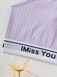 少女字母印花蝴蝶结吊带背心，搭配蕾丝边文胸 - 淡紫色 - 查看 3