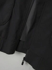 Manfinity Homme جاكيت كاجوال ذو أكمام طويلة وسحّابة أمامية وجيب، لون أحادي للرجال مقاسات كبيرة - الأسود - مشاهدة 5
