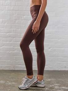 Musera Sport Ribbed Waist Contour Leggings Gym Fitness - Chocolate Brown - View 2