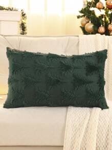 1pc Christmas Tree Embroidered Quilted Plush Cushion Cover, Christmas Decor,Fall Decor,Autumn Decor,Room Decor - Dark Green - View 5