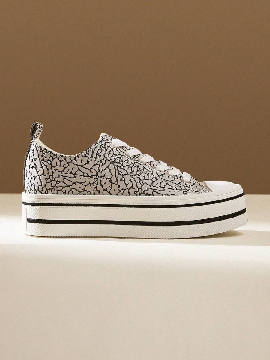 CUCCOO EASI Giày vải đế dày thời trang nữ đa năng thường ngày - Màu be - Xem 1