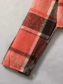 SHEIN Tween Girl Autumn Color Block Plaid Lapel Long Sleeve Jacket, Solid Color Round Neck Long Sleeve T-Shirt And Pleated Skirt 3pcs Set