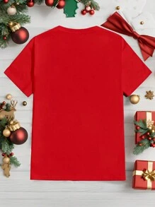 Manfinity Homme Fashionable Casual Christmas Snowman Print Fitted Crewneck T-Shirt For Men - Red - View 4