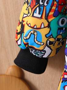 Baby Boy Cartoon Print Loose Fit Thermal Lined Hooded Casual Jacket, For Autumn/Winter - Multicolor - View 6