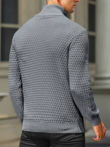 Manfinity Homme Men's Solid Color Long Sleeve Casual Quarter Zip Sweater, Autumn/Winter, Men Grey Sweater, Men Pullover Sweater, Grey Knit Sweater, Men Knitwear, Men Zipper Sweater