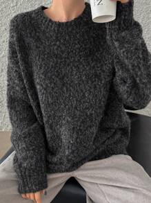 DAZY 休闲花卉印花蓬松针织毛衣，秋冬，秋季女装 - 黑色 - 查看 8