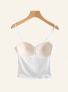 SHEIN BASICS 1pc Women Casual Solid Color Knit Cropped Fitted Tank Top - White - View 3