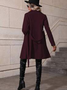 SHEIN Clasi 纯色双排扣优雅长袖大衣 - 酒紅色 - 查看 2