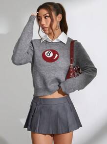 Lunelith SHEIN Lunessa Jersey de cuello redondo de manga larga con estampado gráfico, versátil para otoño/invierno