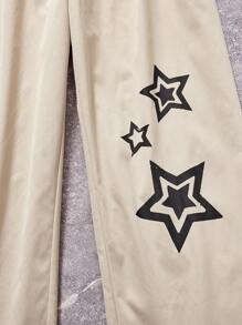 SHEIN Loose Fit Teen Boys Casual Sweatpants With Numeric & Star Pattern - Apricot - View 3