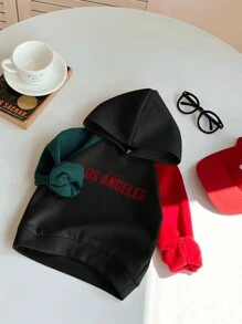 SHEIN Leap Crew Baby Boy Cute Letter Print Color Block Raglan Sleeve Sweatshirt, Autumn/Winter - Black - View 6