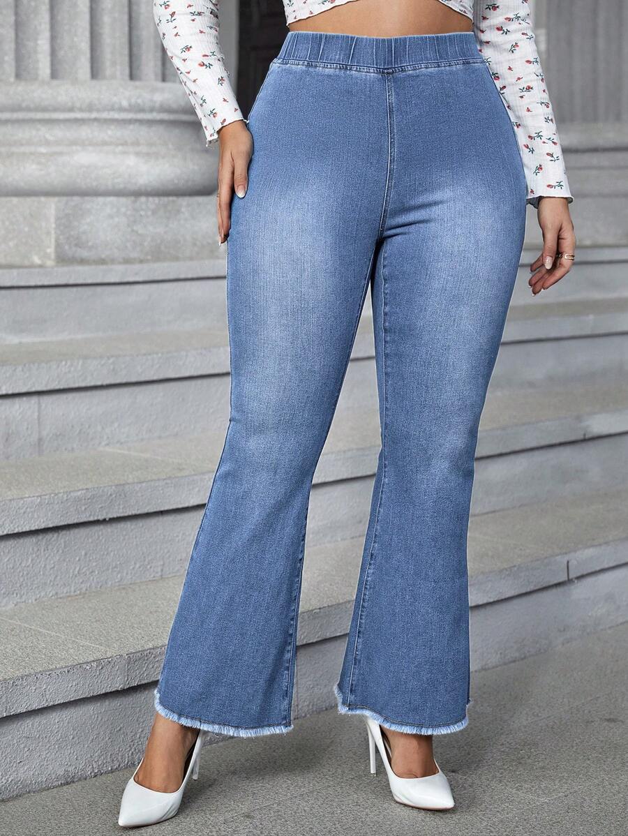 EMERY ROSE 大码休闲简约磨边牛仔裤 - 淺色水洗藍 - 查看 1