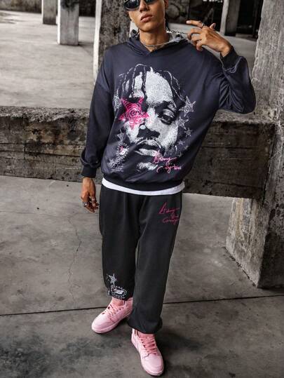 SHEIN Coolqubz 2 件青少年男孩休闲格子舒适长袖连帽衫和裤子