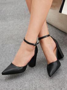CUCCOO BIZCHIC Fashionable Black Block Heel Pointed Toe Ankle Strap Dress Pumps For Women, Suitable For Commute, Date, Party And Holiday Spring Shoes Spring Break Easter For Christmas Spring Shoes - Black - View 5