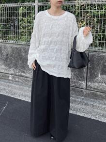 FRIFUL Camiseta de mujer casual sólida con textura y calado para otoño