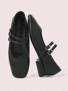 CUCCOO DOLLMOD Fashion Black Mary Jane Chunky Heel Flats Spring Shoes Spring Break Easter - Black - View 1