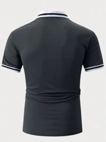 Manfinity LEGND Áo thun polo chơi golf tay ngắn cổ bẻ họa tiết ngựa khối màu cổ điển dành cho bố - Màu xám đen - Xem 2