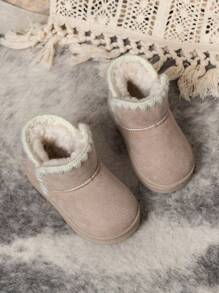 1 双儿童/婴儿柔软保暖内衬平底雪地靴，适合雪天、户外活动、秋冬季