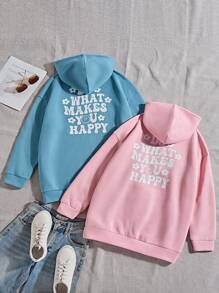 SHEIN LUNE 1件女士纯色长袖简约连帽衫，休闲日常套头衫秋季卫衣 - 彩色 - 查看 2