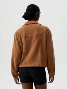 VARSIVA 羊毛卡其色高领毛绒拉链保暖女式运动夹克 - 卡其色 - 查看 2