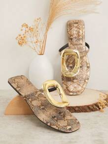 SHUZIA Gold Snake Thong Sandal With Metal Embellishment Vacation Shoes Casual Shoes Beach Shoes