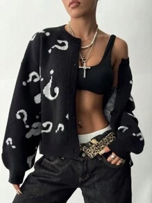 SHEIN Unity Áo thun tay dài cài nút phía trước cho nữ, phong cách tối giản - màu đen - Xem 4