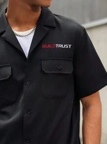 Manfinity Hypemode Men Summer Casual Letter Print Workwear Short-Sleeved Shirt