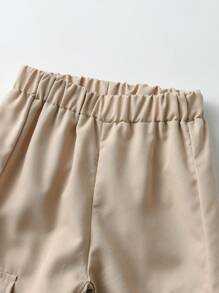 Set de 2 piezas de sudadera con capucha deportiva informal con estampado de letras y pantalón cargo para niñas, uso diario, nueva llegada de otoño/invierno - Caqui - Ver 8