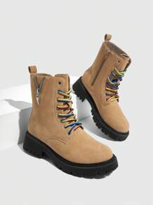 CUCCOO GRLICON Women's Mid-Calf Boots, Y2K Style, Punk Rock, Biker, Cool Girl Outfit, Suitable For Halloween, Christmas, Party - Khaki - View 1