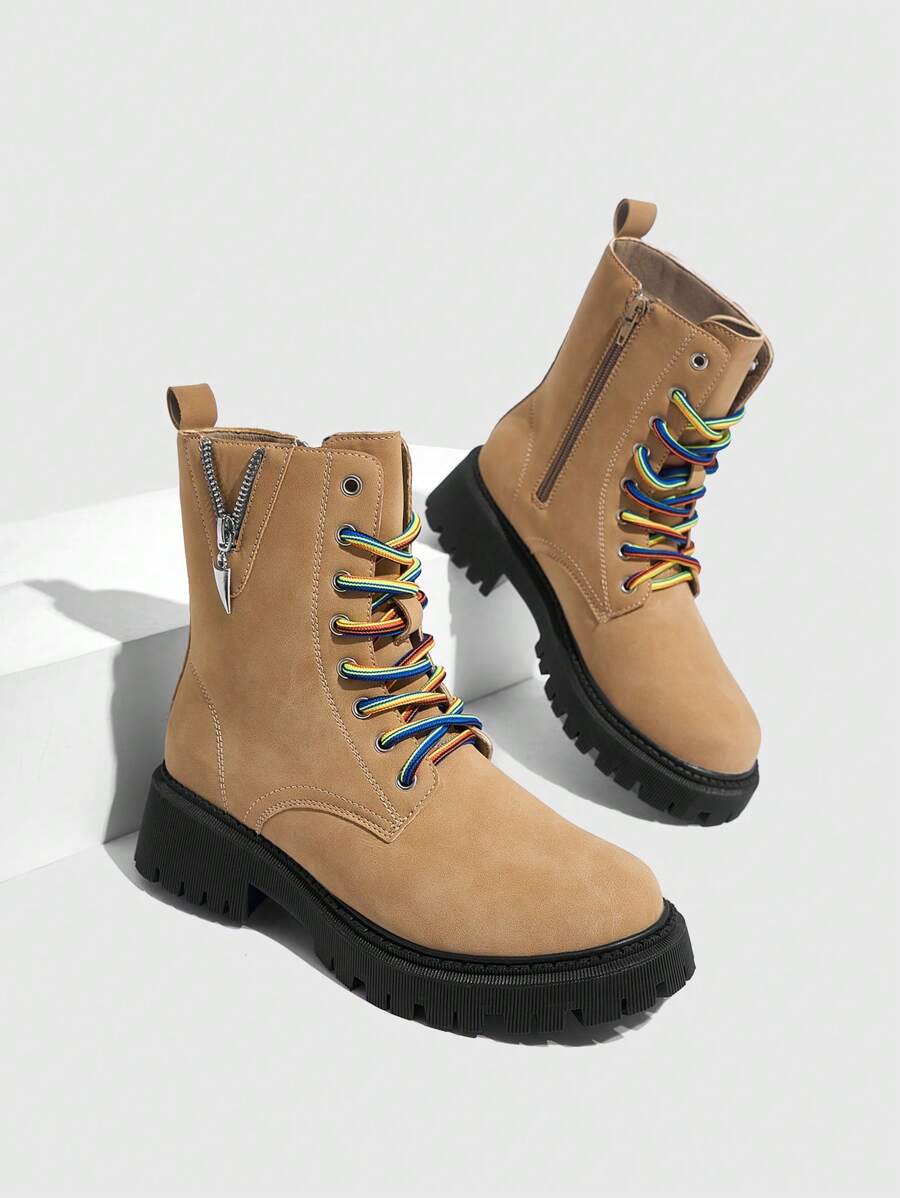 CUCCOO GRLICON Women's Mid-Calf Boots, Y2K Style, Punk Rock, Biker, Cool Girl Outfit, Suitable For Halloween, Christmas, Party - Khaki - View 1